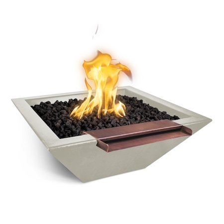 The Outdoor Plus 24 Square Maya Fire & Water Bowl, GFRC Concrete, Ash, Low Voltage Electronic Ignition, Natural Gas OPT-24SFWWSE12V-ASH-NG